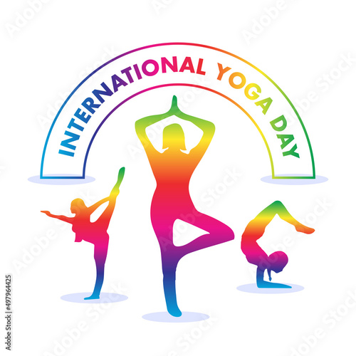 International Yoga Day 21 June Vrikshasana Tree Natarajasana Dancer Vrischikasana Scorpion Pose asana vector design