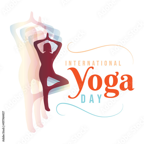 Happy International Yoga Day 21 June poster logo background Vrikshasana Tree Pose asana vector design