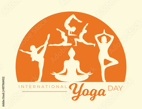 International Yoga Day 21 June poster logo different type asana silhouette set collection vector design