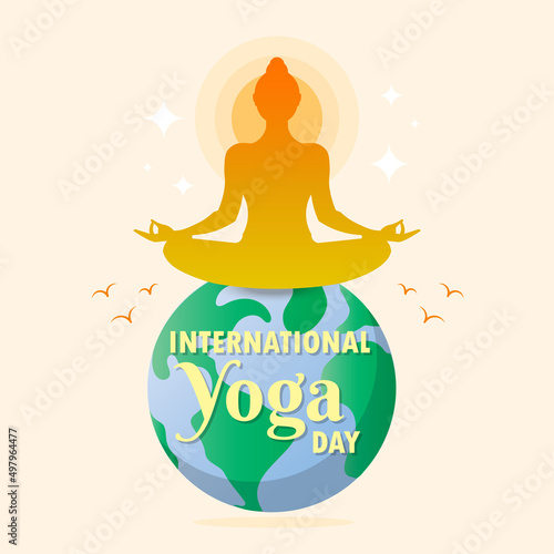 International Yoga Day 21 June poster Padmasana Kapalbhati Pranayama Lotus Pose meditation earth asana vector