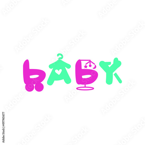 The word baby in the form of clothes and furniture for babies
