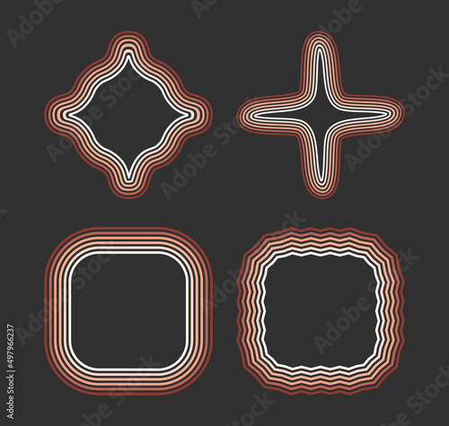 Retro geometric rainbow frames with coloful lines
