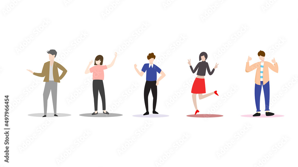 Male and female characters have different faces, skin tones, hairstyles, outfits vector.isolated on white background ,Vector illustration EPS 10