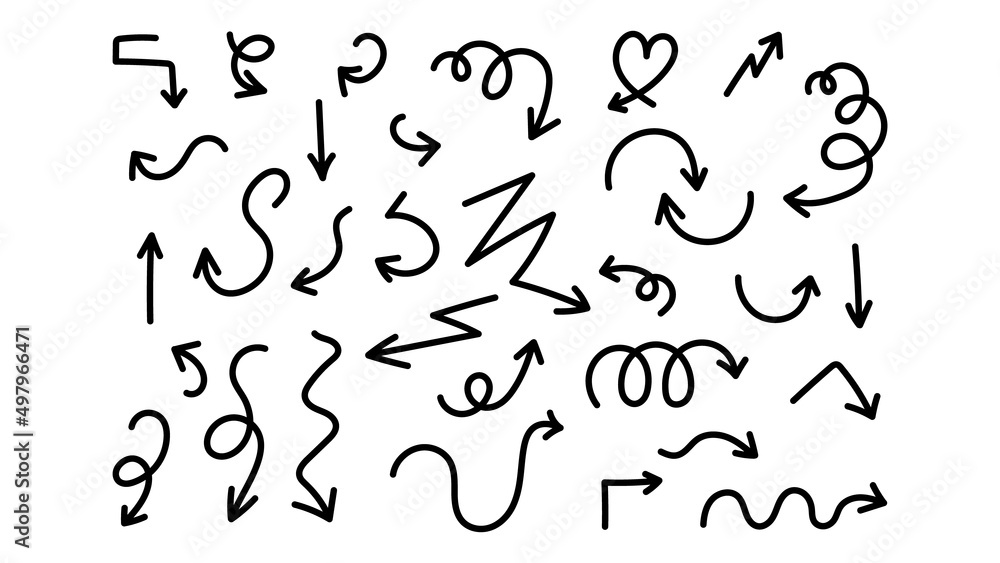 Set arrows pointing in different directions handwritten calligraphy isolated on white background , Flat Modern design, illustration Vector EPS 10 Set arrows pointing in different directions handwritten calligraphy isolated on white background , Flat Modern design, illustration Vector EPS 10
