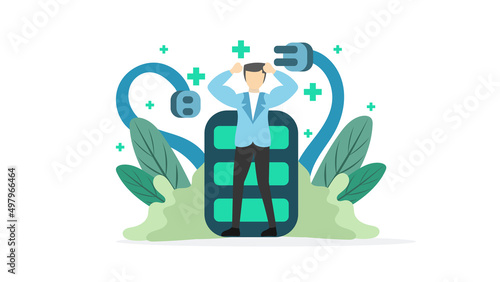 A man who needs energy to fight his job, recharge his energy .isolated on white background ,Vector illustration EPS 10