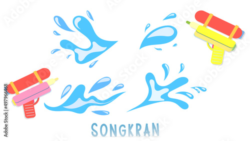 Songkran festival in Thailand Background for content online ,The water gun shoots water in the background on white background,  Vector illustration EPS 10