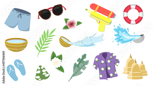 Songkran element in Summer for content online , isolated on white background, Vector illustration EPS 10