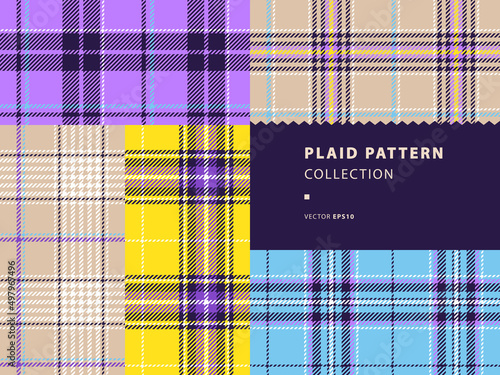 Plaid pattern collection with lavender, golden yellow, celestial blue