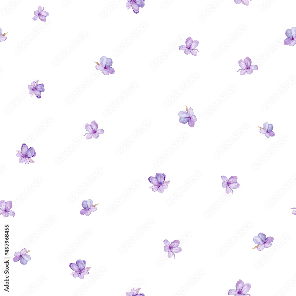 Delicate pattern with lavender flowers, pastel colors, watercolor illustrations