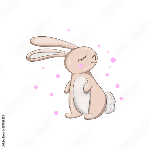 Cute bunny is standing with his eyes closed