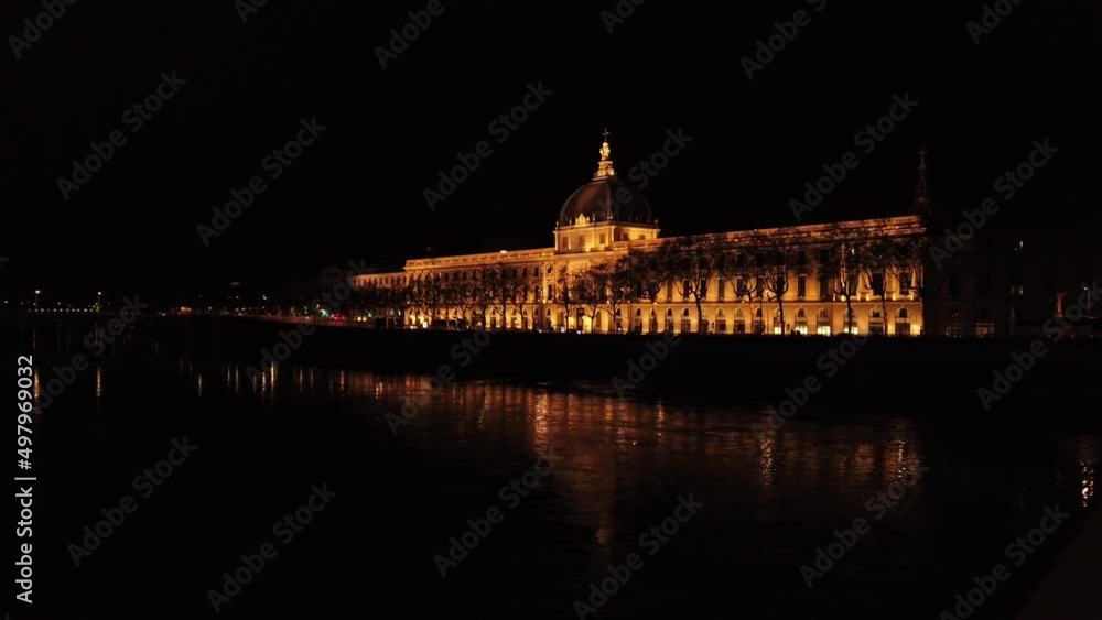 Night view of Lyon from the river bank Rhone, historical buildings, city center. Lyon France Night view of Lyon from the river bank Rhone, historical buildings, city center. Lyon France
