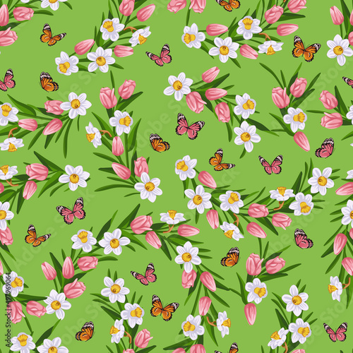 Pattern of flowers and butterflies