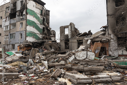 War in Ukraine. Ruined houses of Borodianka, Ukraine