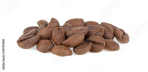 roasted coffee grains isolated on white background