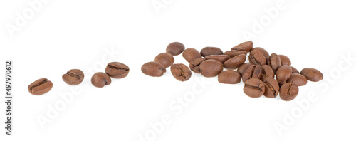 roasted coffee grains isolated on white background