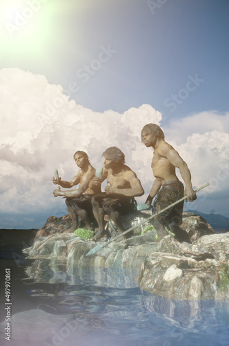 Photography caveman tribe people's render 3d