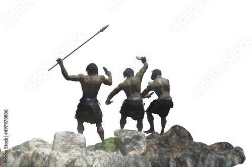 caveman tribe people's render 3d on white background photo
