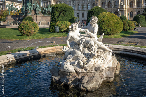 Triton and Naiad fountain at Maria Theresa Square (Maria Theresien Platz) by Hugo Haerdtl, 1894- Vienna, Austria photo