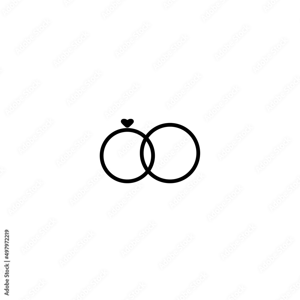 Paired wedding rings silhouette, outline logo isolated on white background. Rings icon, wedding or engagement invitation desing. Paired wedding rings silhouette, outline logo isolated on white background. Rings icon, wedding or engagement invitation desing.