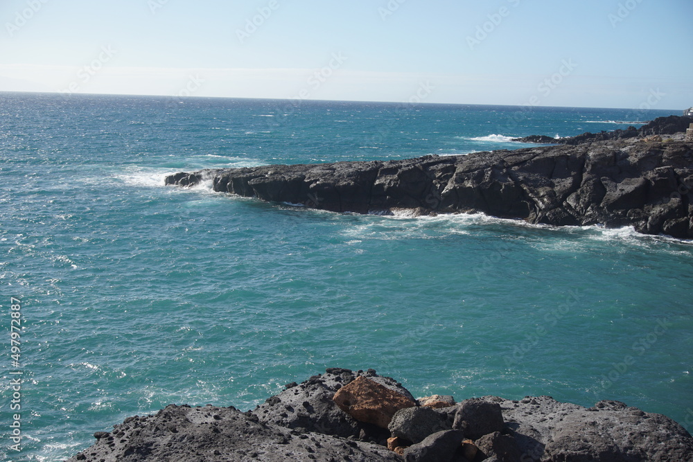 View on Atlantic ocean from Playa Paraiso, Tenerife, Canary Islands, March 2022