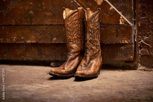 The only footwear for a cowboy. Shot of a pair of cowboy boots.