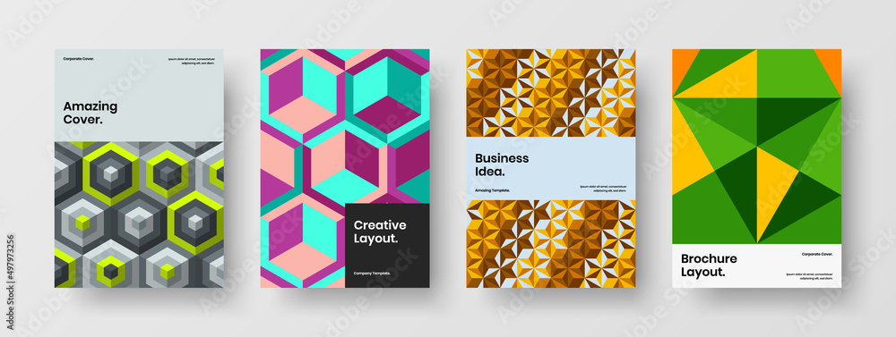 Trendy presentation vector design illustration collection. Simple geometric hexagons postcard template composition.