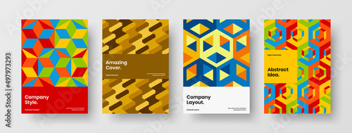 Colorful corporate identity A4 vector design illustration set. Modern geometric pattern book cover template bundle.