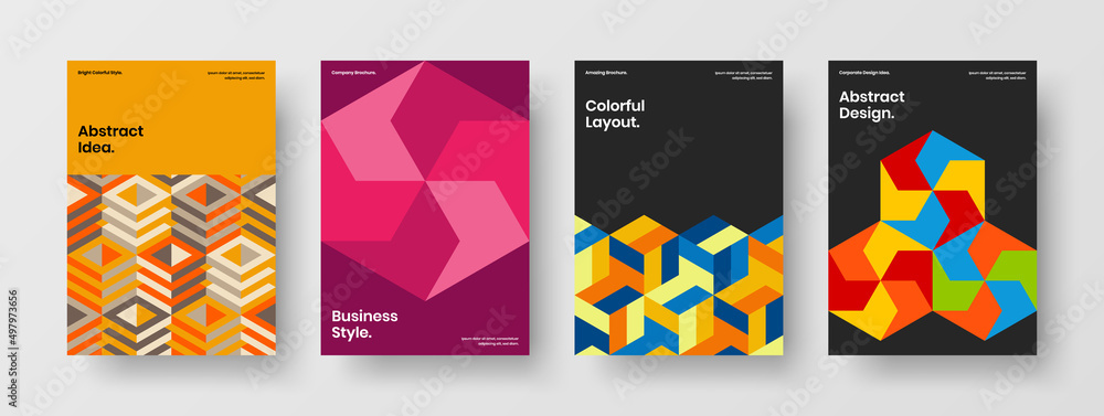Colorful mosaic shapes catalog cover layout bundle. Isolated company identity vector design template collection.