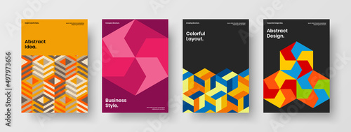 Colorful mosaic shapes catalog cover layout bundle. Isolated company identity vector design template collection.