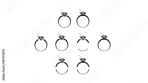 Diamond ring silhouette, isolated on white background. Diamond rings set, illustration.