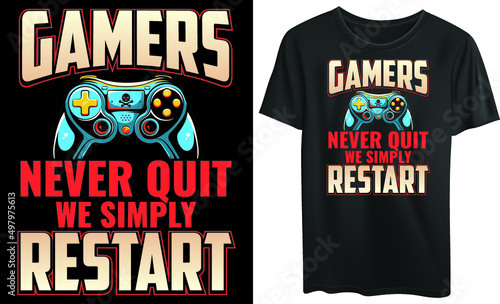 gamers never quit we simply restart typography t-shirt design, gaming, vintage