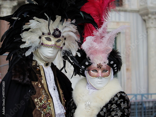 Colorful carnival masks at a traditional festival in Venice, Venetian costume, Italy