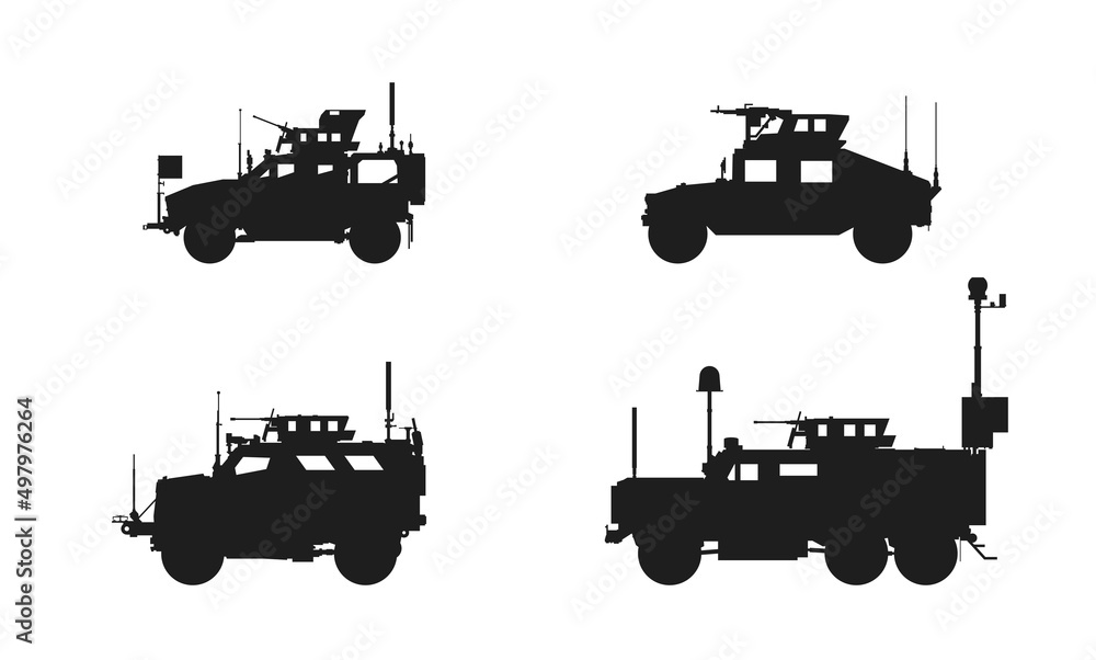 armored military vehicle icon set. war and army symbols. isolated vector image for military web design