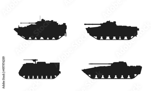 tracked armoured vehicle icon set. war and army symbols. vector images for military infographics and web design