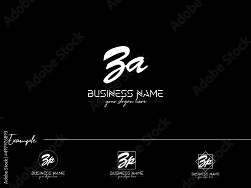 Handwriting ZA Logo, Feminine Za az Signature Black Logo Letter Vector Icon Design For Business or Brand photo