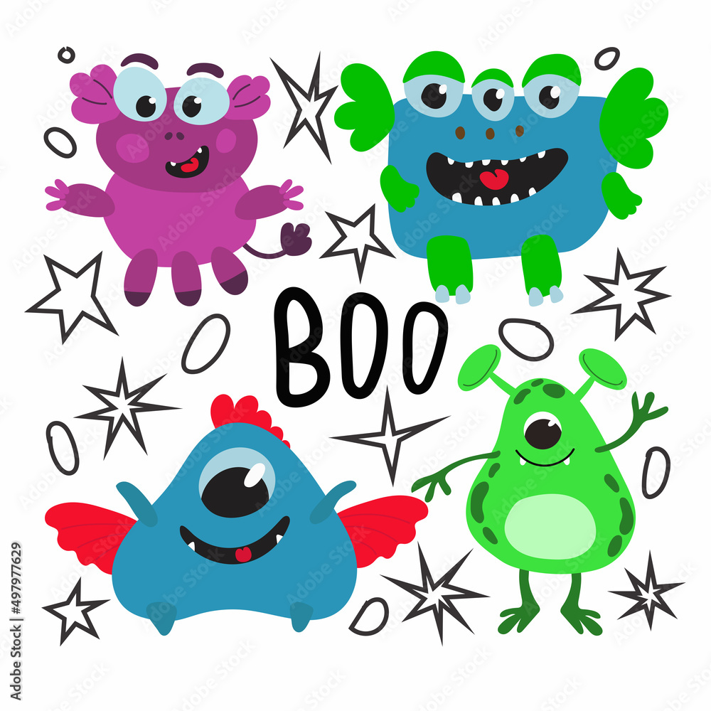 Obraz premium Funny cartoon monsters set. Vector illustration