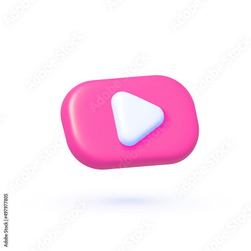 Play Button 3d render vector. Modern 3d banner with red play on white background. Social media. White background.