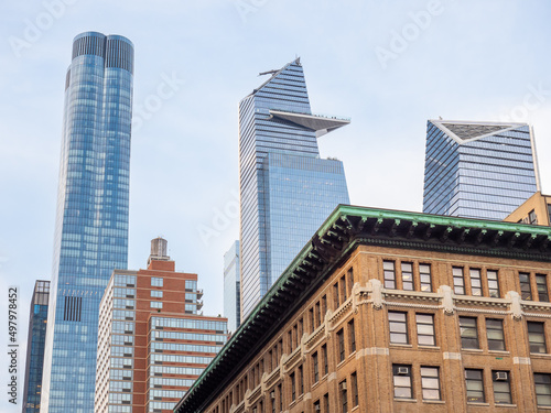 Tall skyscraper buildings near Hudson Yards in Manhattan New York City