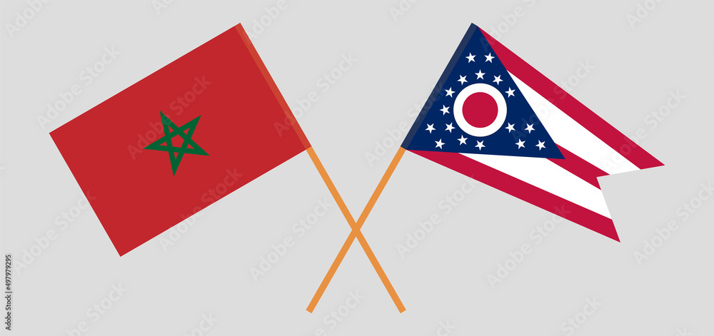Crossed flags of Morocco and the State of Ohio. Official colors. Correct proportion Crossed flags of Morocco and the State of Ohio. Official colors. Correct proportion