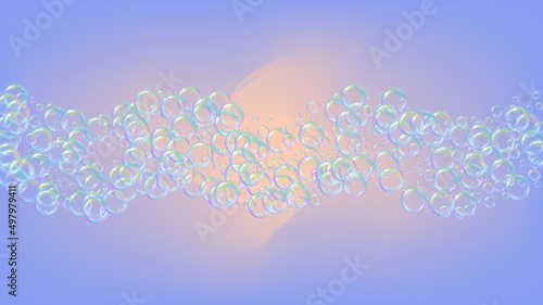 Shampoo bubble. Detergent bath foam, suds and soap for bathtub. Aqua fizz and splash. Realistic water frame and border. Blue 3d vector illustration template. colorful liquid shampoo bubble.