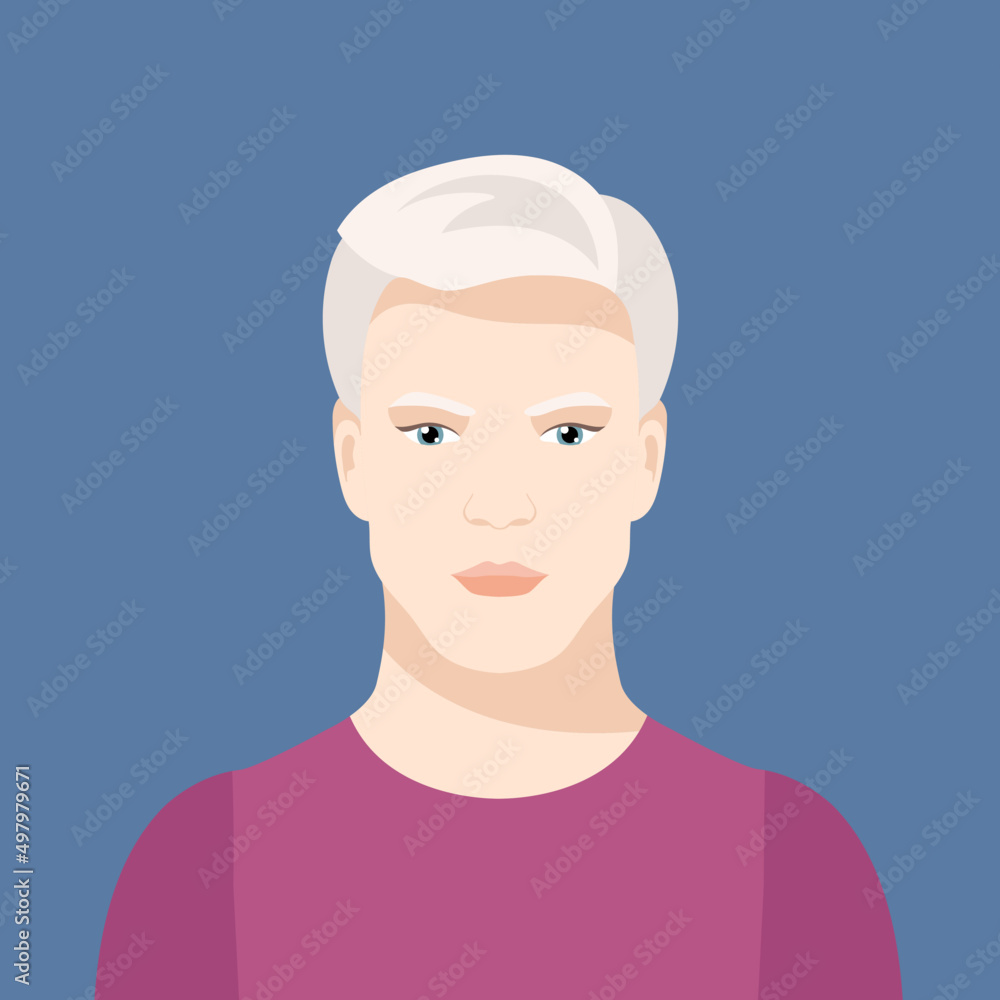 Portrait of albino man. Vector illustration of a guy with albinism Portrait of albino man. Vector illustration of a guy with albinism