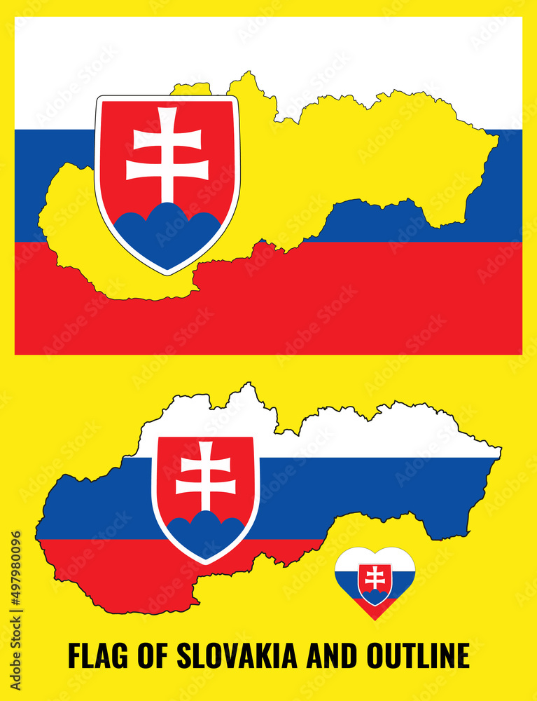 Slovakia flag and outline. Flag map of Slovakia. Illustration.