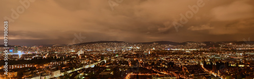 large panorama of the city of Zurich at night