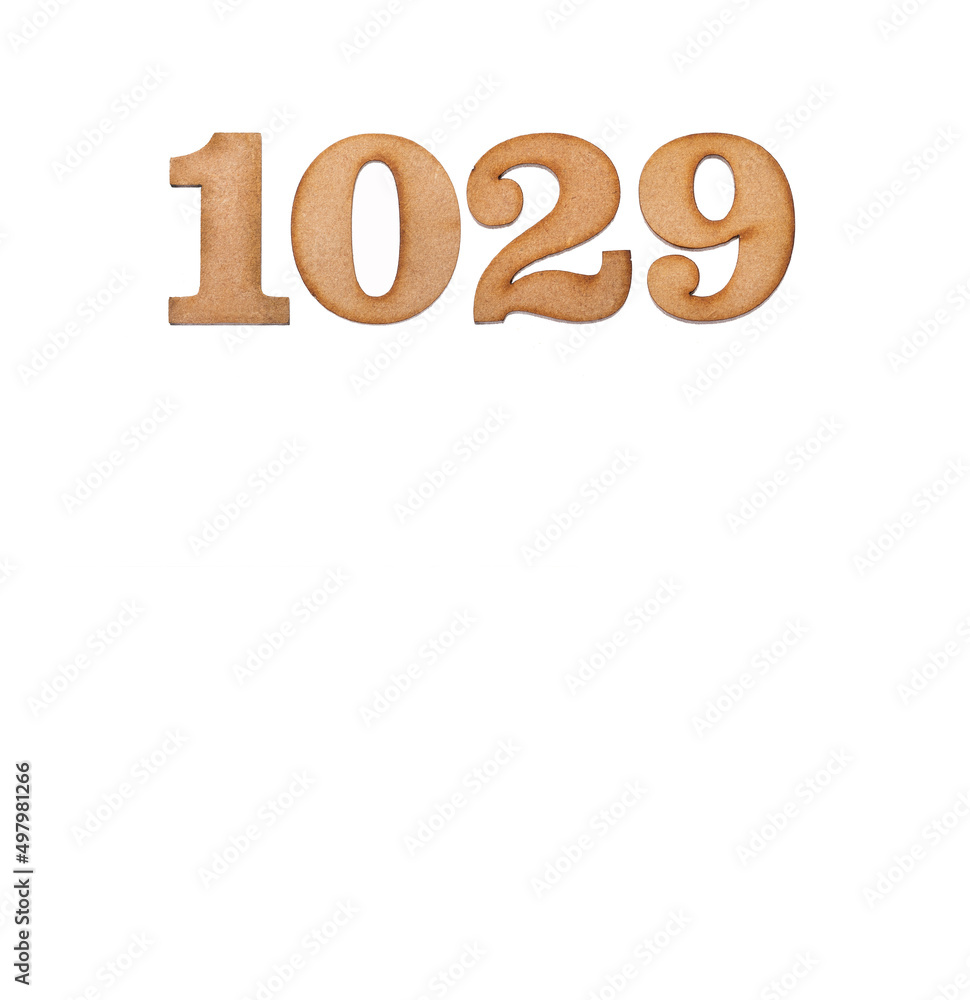Number 1029 - Piece of wood isolated on white background Number 1029 - Piece of wood isolated on white background