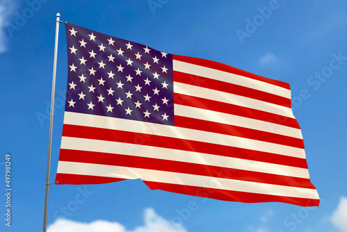 3d illustration. A beautiful view of United States flag on a sky background.
