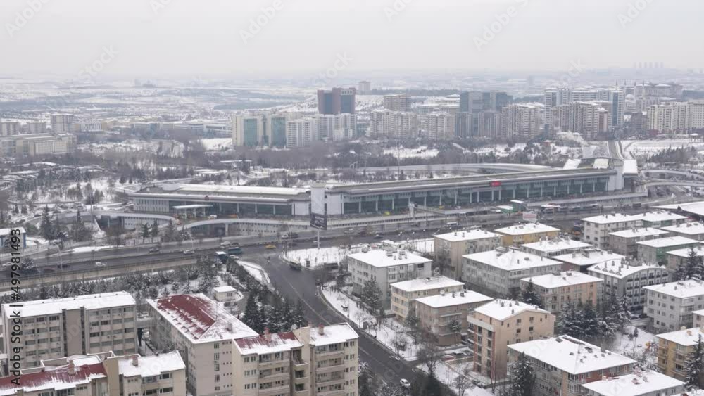 Ankara, Turkey-January 25 2022: Panoramic Ankara view with Emek district and intercity bus terminal Ankara, Turkey-January 25 2022: Panoramic Ankara view with Emek district and intercity bus terminal