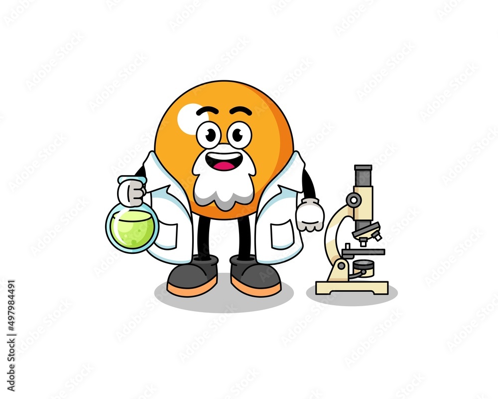 Mascot of ping pong ball as a scientist