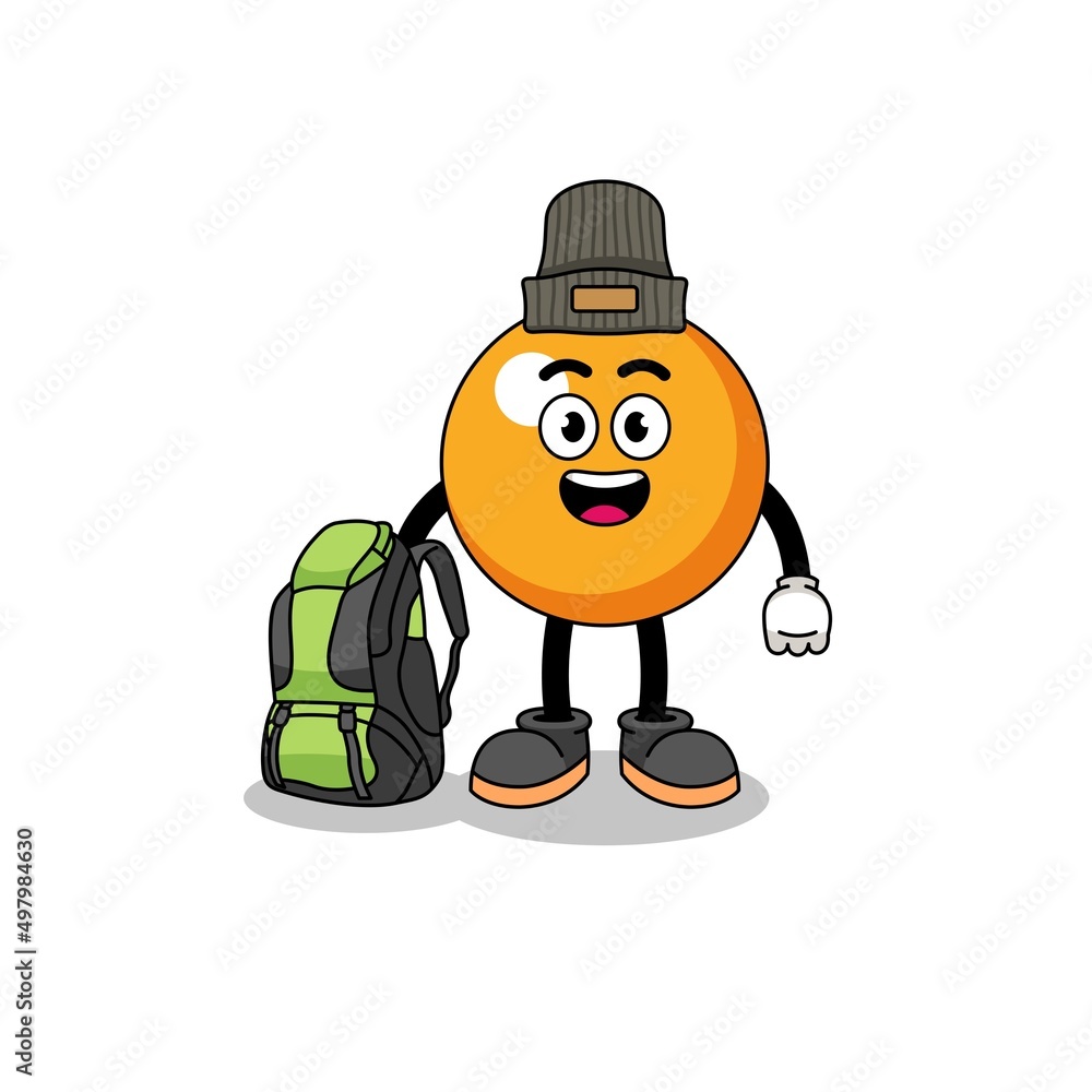 Illustration of ping pong ball mascot as a hiker
