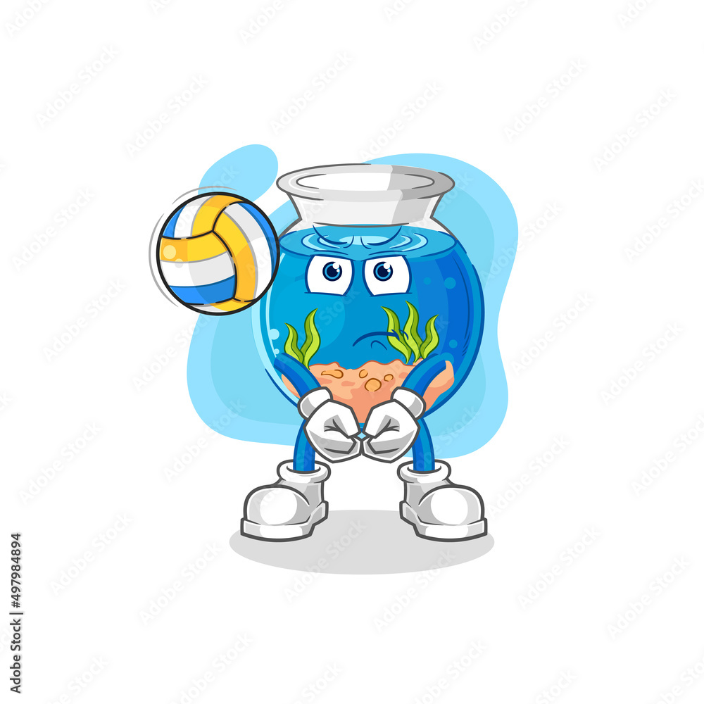 fish bowl play volleyball mascot. cartoon vector
