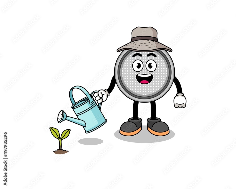 Illustration of button cell cartoon watering the plant Illustration of button cell cartoon watering the plant
